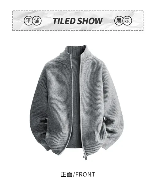 Design Oversized Ribbed Zip-Up Knit Cardigan Gray - 4