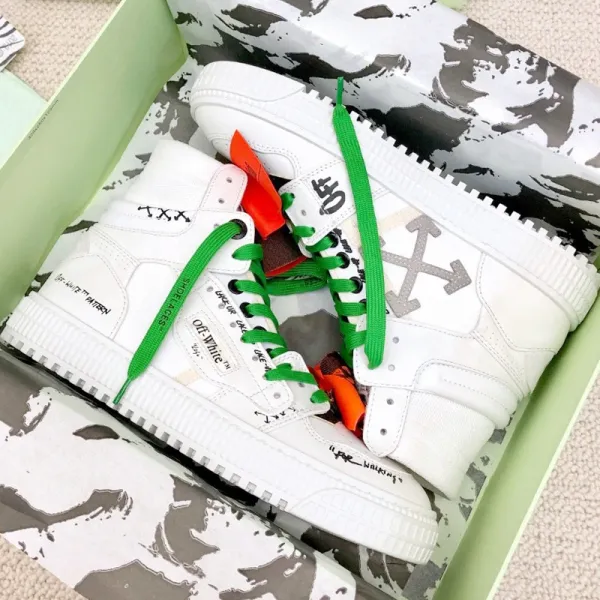 Off-White x Nike Air Force 1 Mid White Green Orange Sneakers - 1