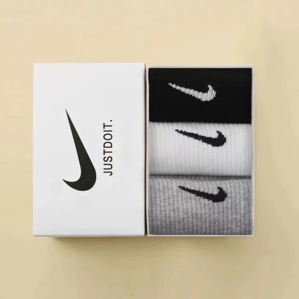 Nike Swoosh Logo Crew Socks Set Black White Gray Socks - 1