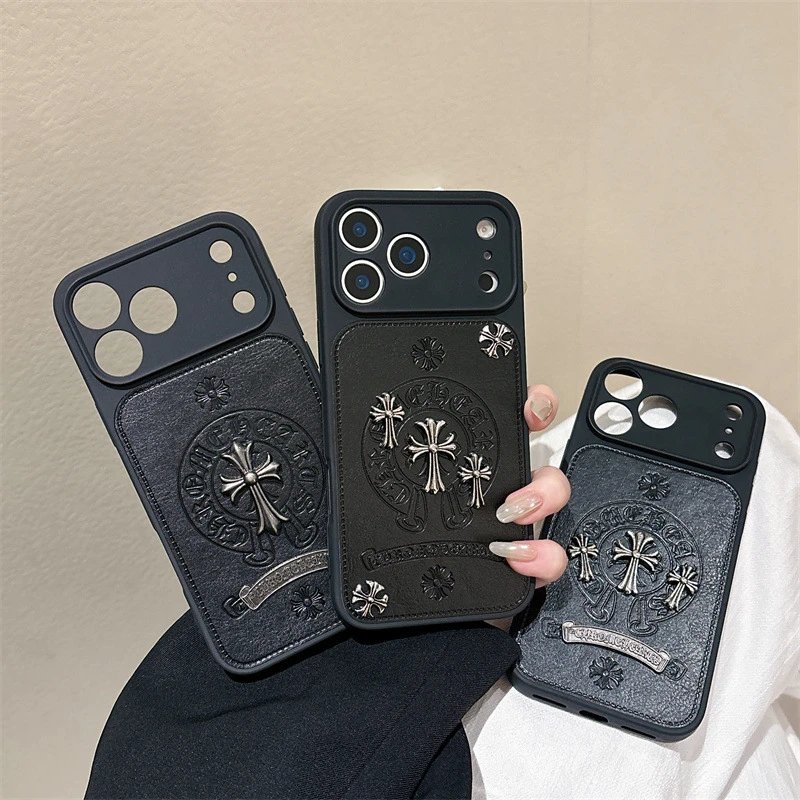 潮牌克罗心皮质17Promax手机壳11适用苹果iPhone16立体十字架软套