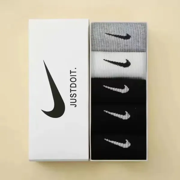 Nike Swoosh Logo Crew Socks Set Black White Gray Socks - 1