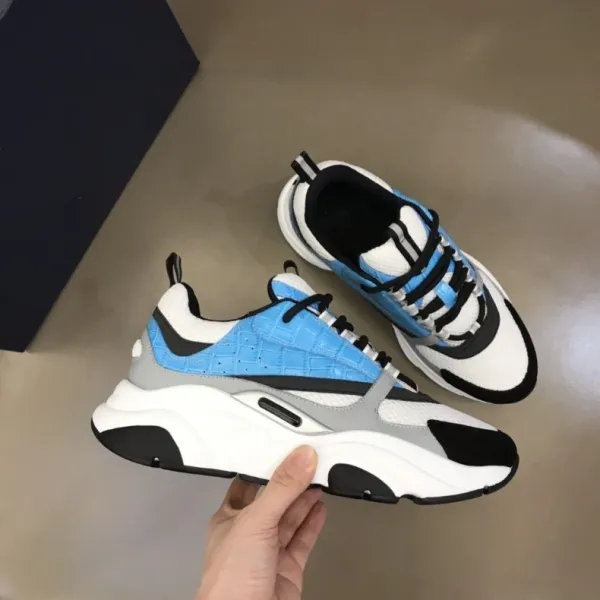 Dior B23 Low Top Silver Navy White Chunky Sneakers - 18