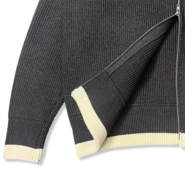 Maison Margiela Ribbed Zip-Up Sweater Jacket in Charcoal with Cream Trim - 8