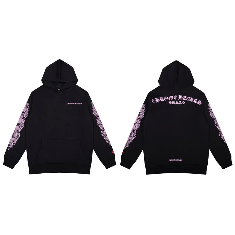 Chrome Hearts Hoodie Black with Purple Horseshoe Logo - 26