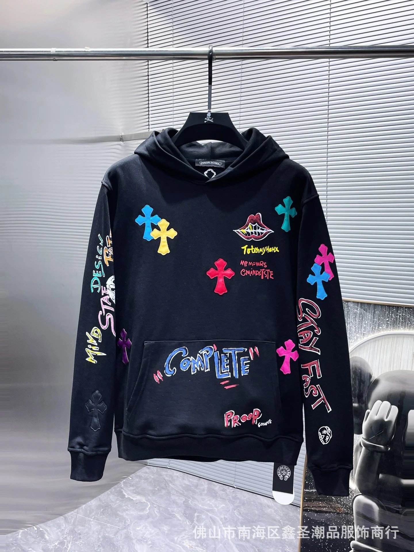 Chrome Hearts Hoodie Black with Purple Horseshoe Logo - 19