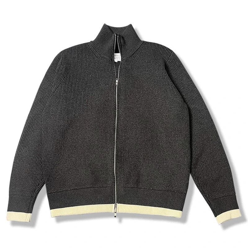 High-Neck Zip Wool Cardigan