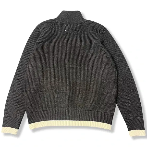 Maison Margiela Ribbed Zip-Up Sweater Jacket in Charcoal with Cream Trim - 5