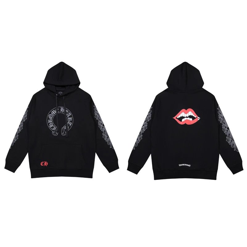 Chrome Hearts Hoodie Black with Purple Horseshoe Logo - 35