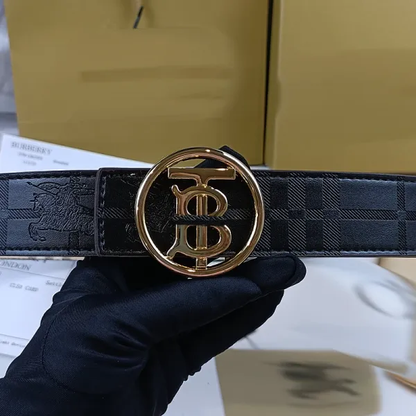 Burberry TB Monogram Check Leather Belt Black - 1