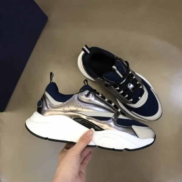 Dior B23 Low Top Silver Navy White Chunky Sneakers - 13