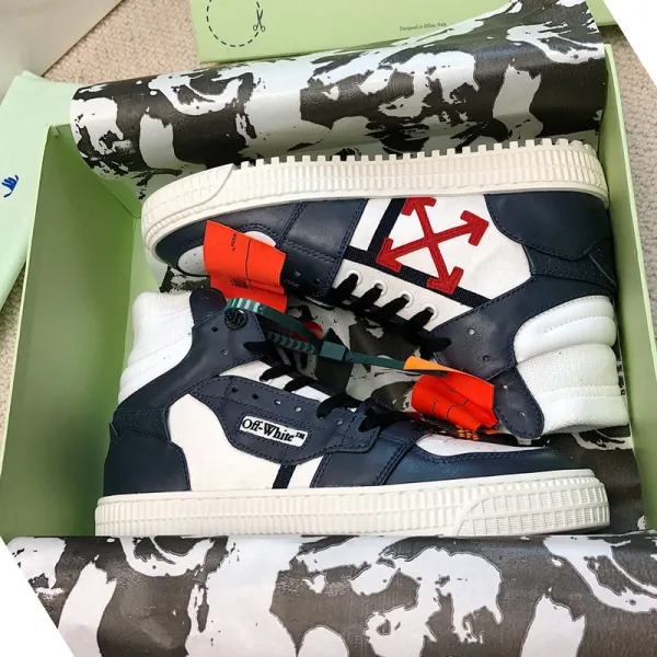 Off-White Diagonal Arrow High-Top Sneakers Navy White Red - 1