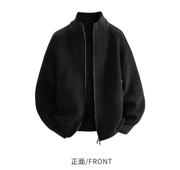 Design Oversized Ribbed Zip-Up Knit Cardigan Gray - 6