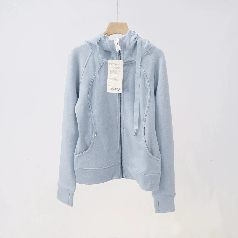 Unbranded Hoodies & Sweatshirts Zip-Up Hooded Sweatshirt with Curved Pockets — Sky Blue 106 Fleece Sweatshirt