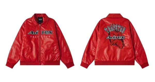 Avirex x Trapstar Red Leather Bomber Jacket - 1