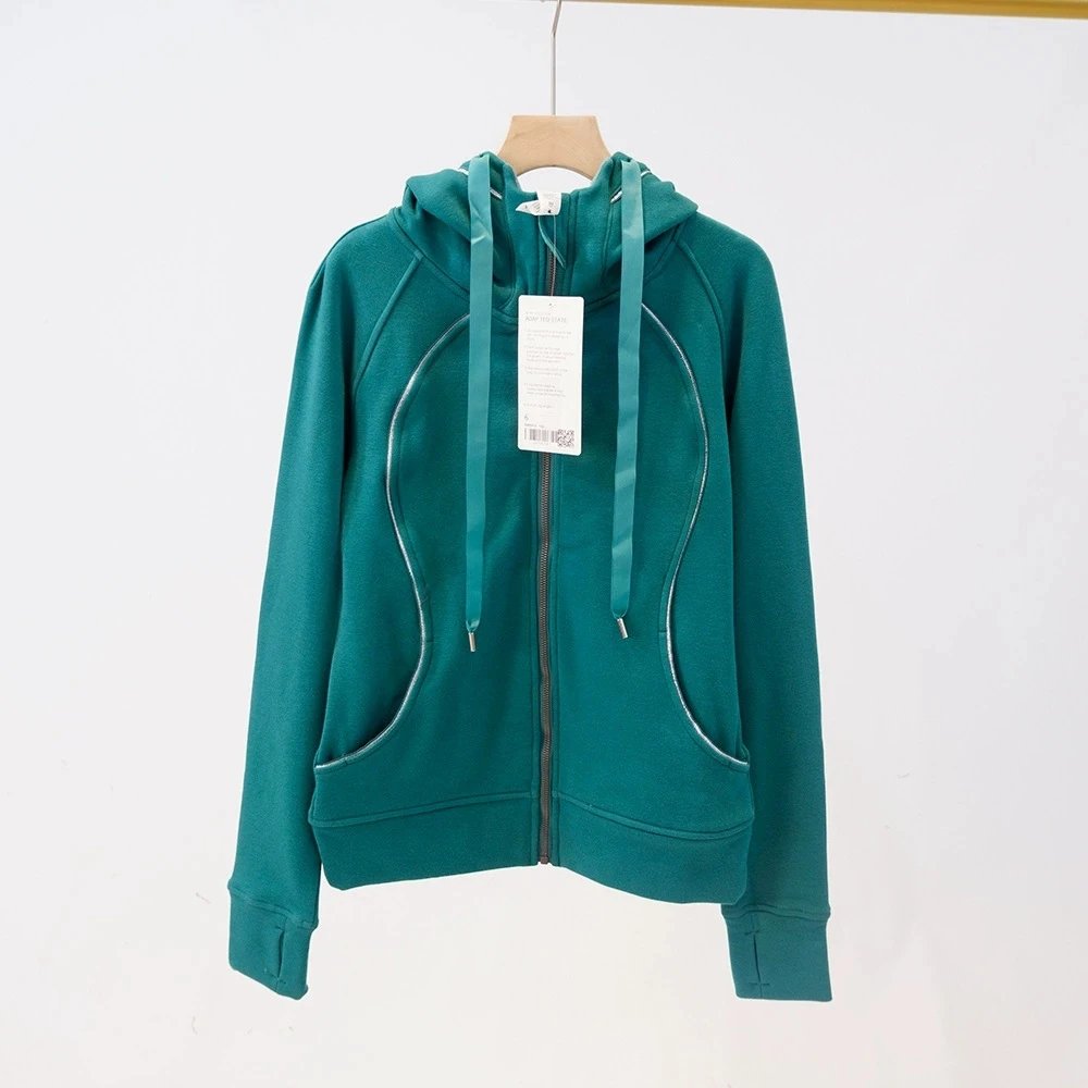 Unbranded Hoodies & Sweatshirts Zip-Up Hooded Sweatshirt with Curved Pockets — Green 106 Fleece Sweatshirt