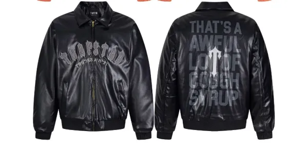 Trapstar Black Leather Bomber Jacket - 1