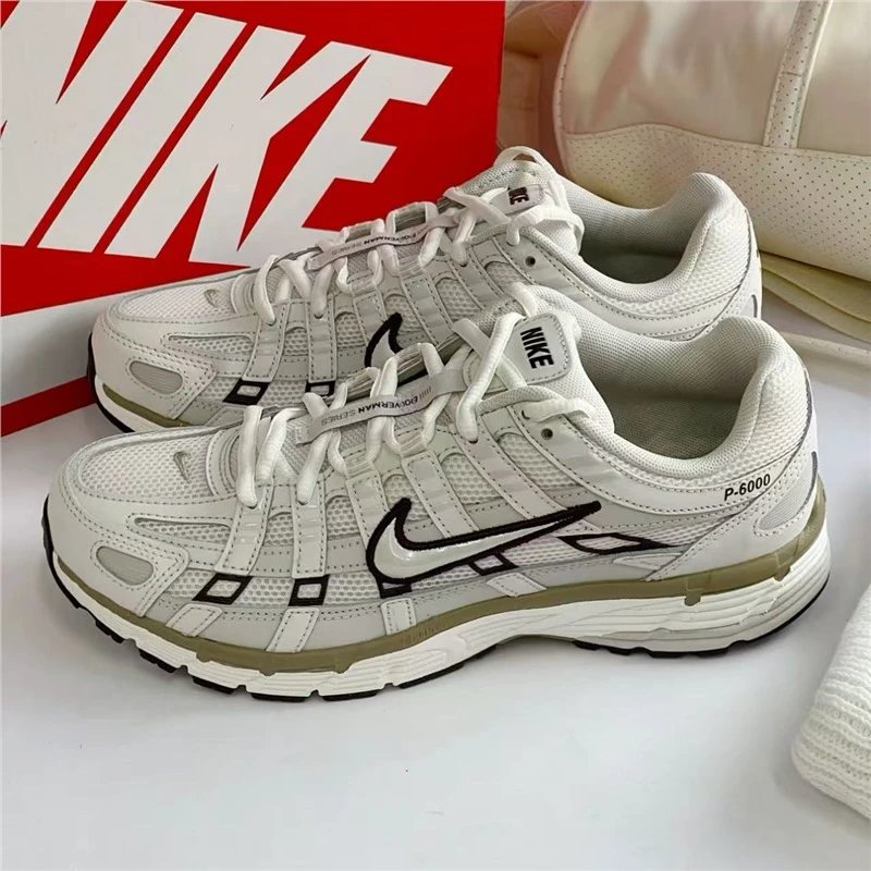 Nike P-6000 White Olive Green Running Shoes - 1