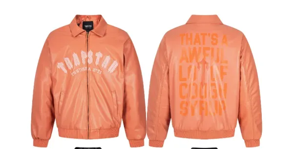 Trapstar Orange Leather Bomber Jacket - 1