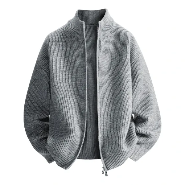 Design Oversized Ribbed Zip-Up Knit Cardigan Gray - 1