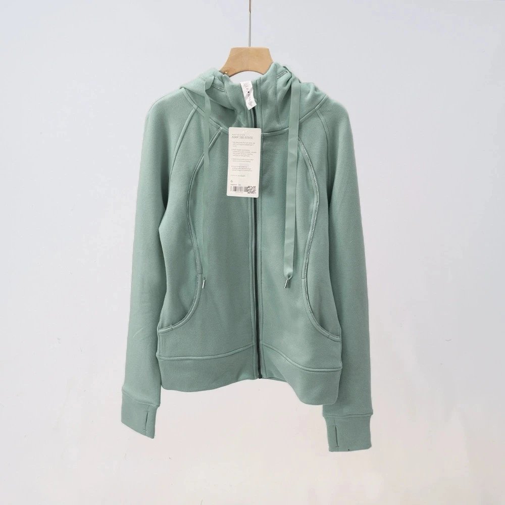 Unbranded Hoodies & Sweatshirts Zip-Up Hooded Sweatshirt with Curved Pockets — Grey Green 106 Fleece Sweatshirt