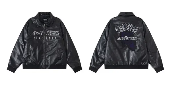 Trapstar x Avirex Leather Bomber Jacket Black - 1