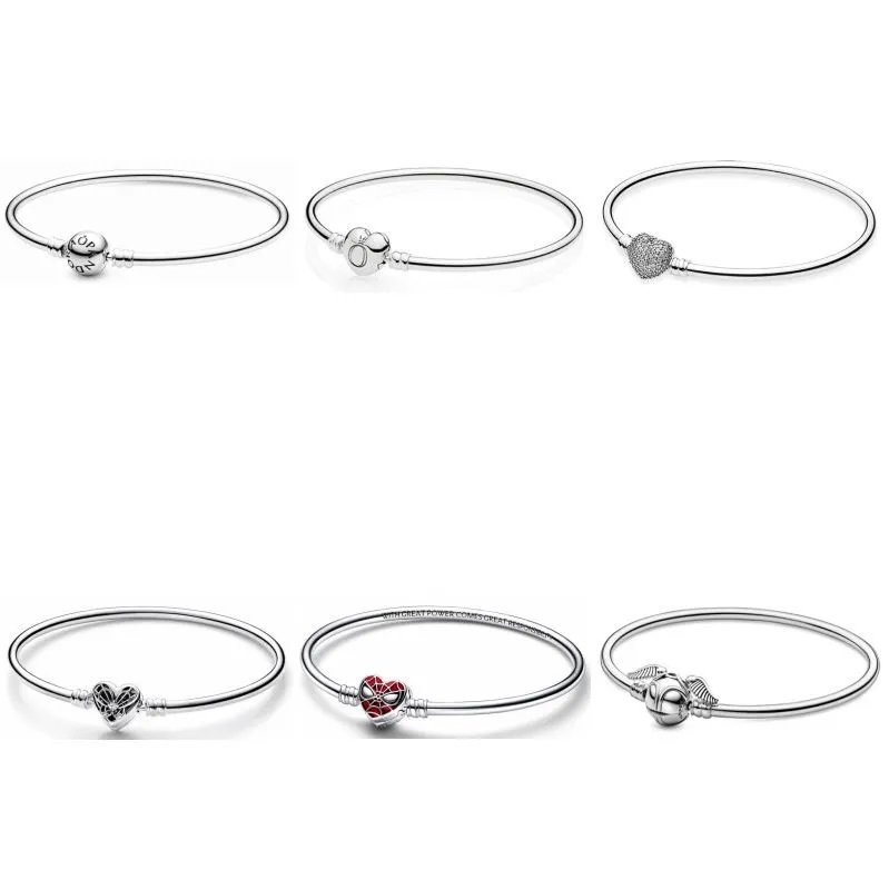Pandora Silver Bangle Bracelet with Heart Charm Closure