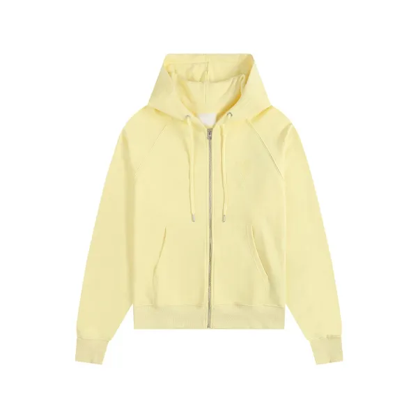 Ami Paris Heart Logo Zip-Up Hoodie Pale Yellow - 1