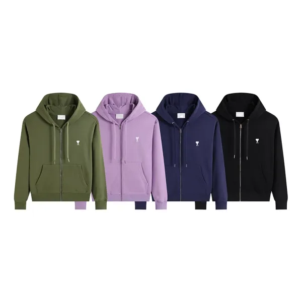 Ami Paris Heart Logo Zip-Up Hoodie Pale Yellow - 7