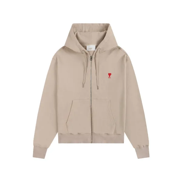 Comme des Garçons Play Heart Logo Beige Zip-Up Hoodie - 1