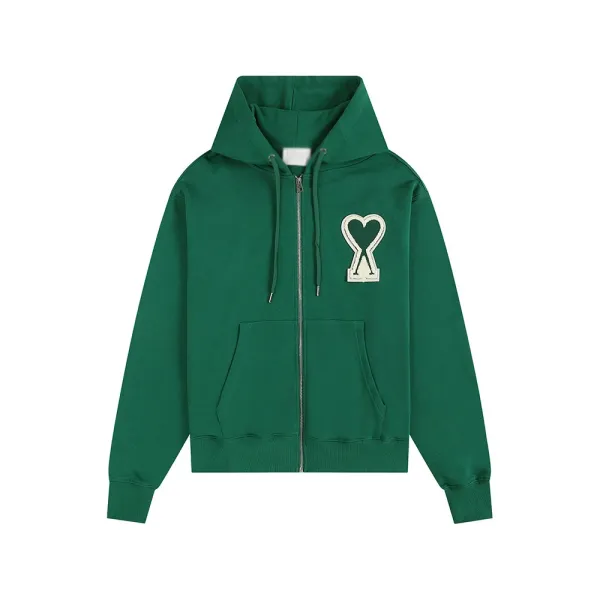Comme des Garçons Play Heart Logo Zip-Up Hoodie Green - 1