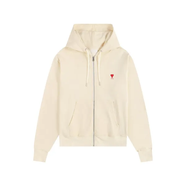 Comme des Garçons Play Heart Logo Zip-Up Hoodie Beige - 1