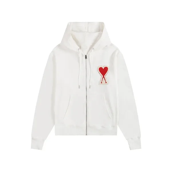Comme des Garçons Play Heart Logo White Zip-Up Hoodie - 1