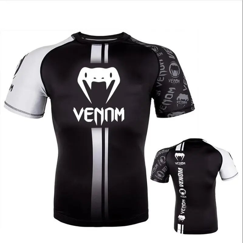 Venum Boxing shorts and short-sleeve compression shirts — 1#short-sleeved white stripes