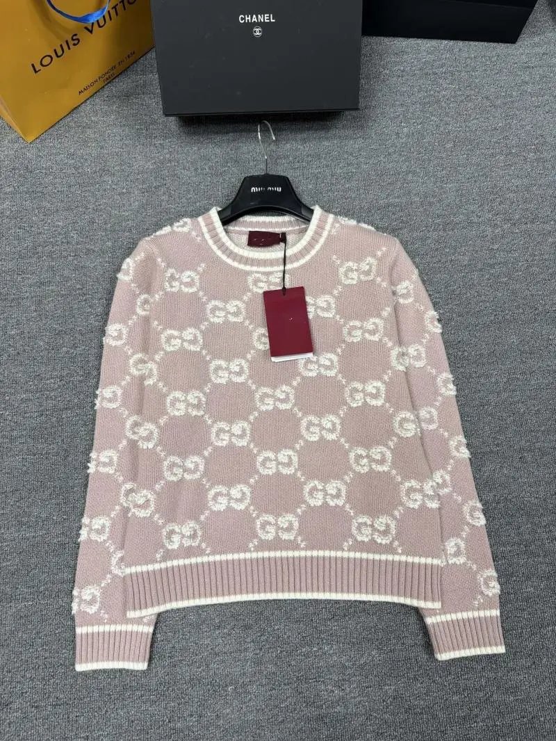 Gucci Knitwear GG monogram knit sweater and button-front cardigan — Lotus pink