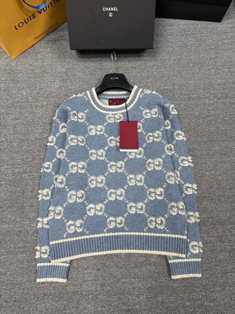 Gucci Knitwear GG monogram knit sweater and button-front cardigan — Azure blue