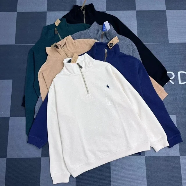 Unbranded Hoodies & Sweatshirts Embroidered Horse Motif Quarter-Zip Mock-Neck Sweatshirt product detail image 3
