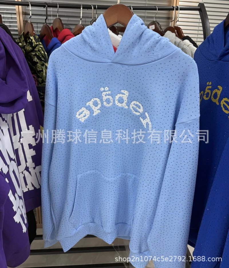 Unbranded Hoodies & Sweatshirts Rhinestone Lettering Pullover Hoodie — 961 Full Diamond-Light Blue