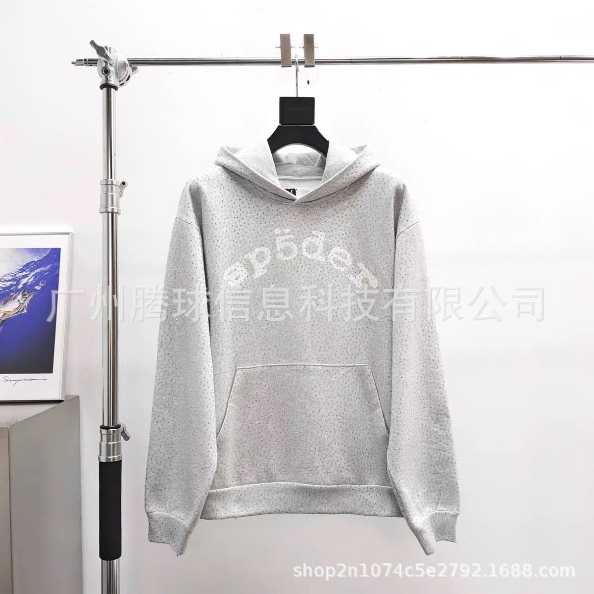 Unbranded Hoodies & Sweatshirts Rhinestone Lettering Pullover Hoodie — 961 Full Drill-Grey