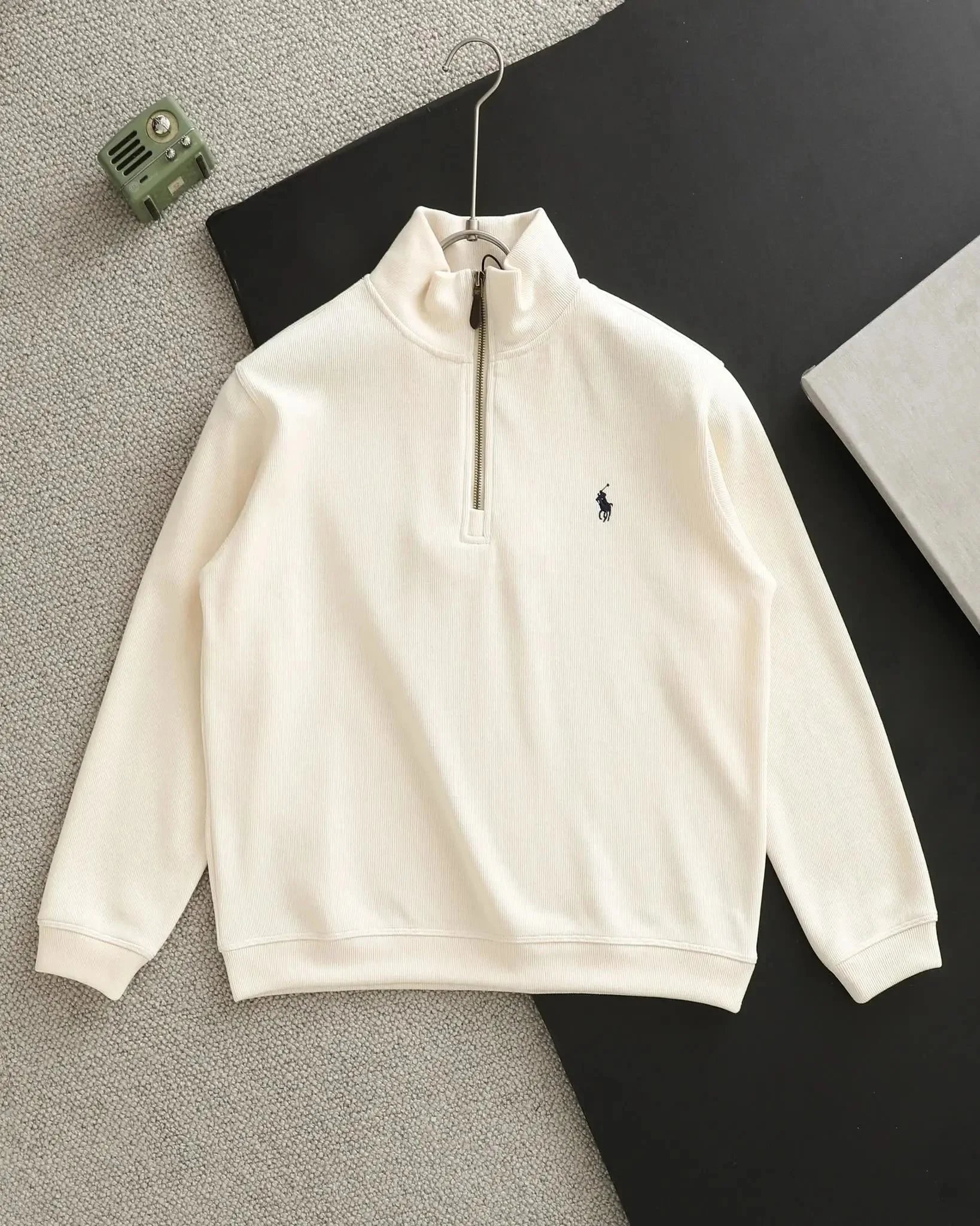 Unbranded Hoodies & Sweatshirts Embroidered Horse Motif Quarter-Zip Mock-Neck Sweatshirt — 1