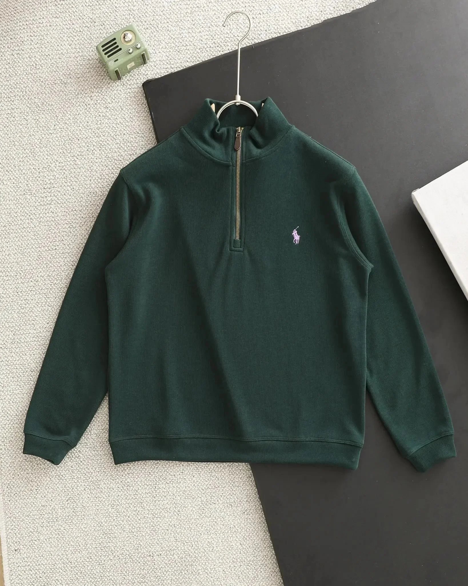 Unbranded Hoodies & Sweatshirts Embroidered Horse Motif Quarter-Zip Mock-Neck Sweatshirt — 25