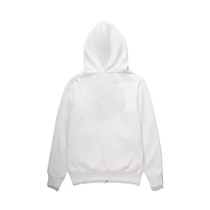 Fleece-Lined White Cardigan with Small Red Heart on Front