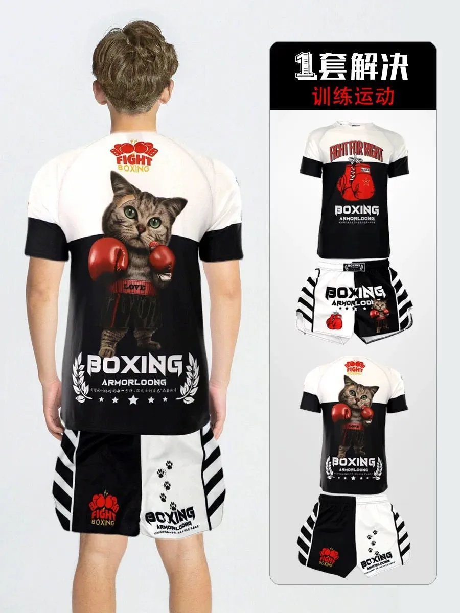 Venum Boxing shorts and short-sleeve compression shirts — 35#Black cat