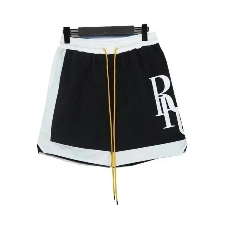 Raf Simons Raf Simons Black and White Logo Shorts with Yellow Drawstrings Black