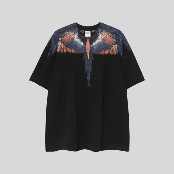 Saint Tears Feather Print Oversized Black T-Shirt - 16
