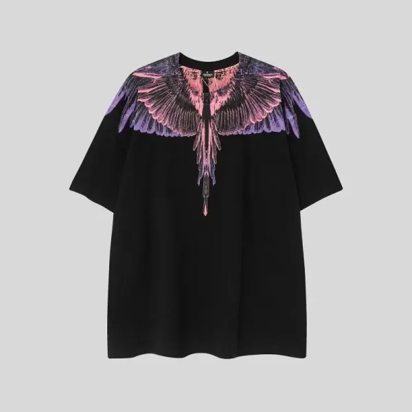 Saint Tears Feather Print Oversized Black T-Shirt - 30