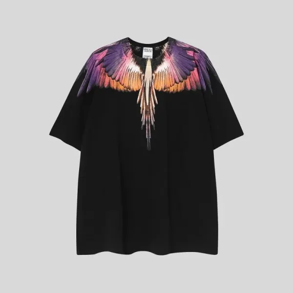Saint Tears Feather Print Oversized Black T-Shirt - 41