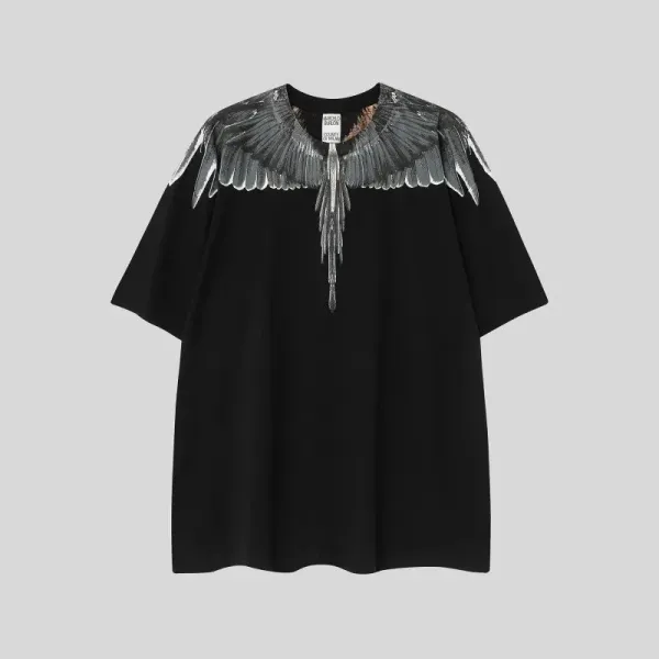 Saint Tears Feather Print Oversized Black T-Shirt - 31
