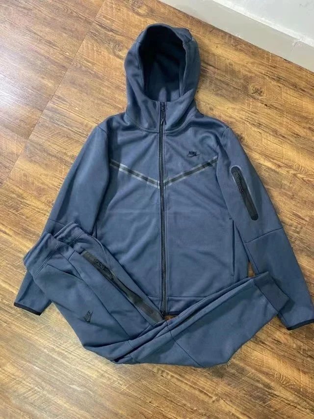Nike Tech Fleece Windrunner Hoodie and Joggers Set Burgundy/Blue Tracksuit - 18