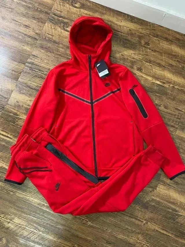 Nike Tech Fleece Windrunner Hoodie and Joggers Set Burgundy/Blue Tracksuit - 16