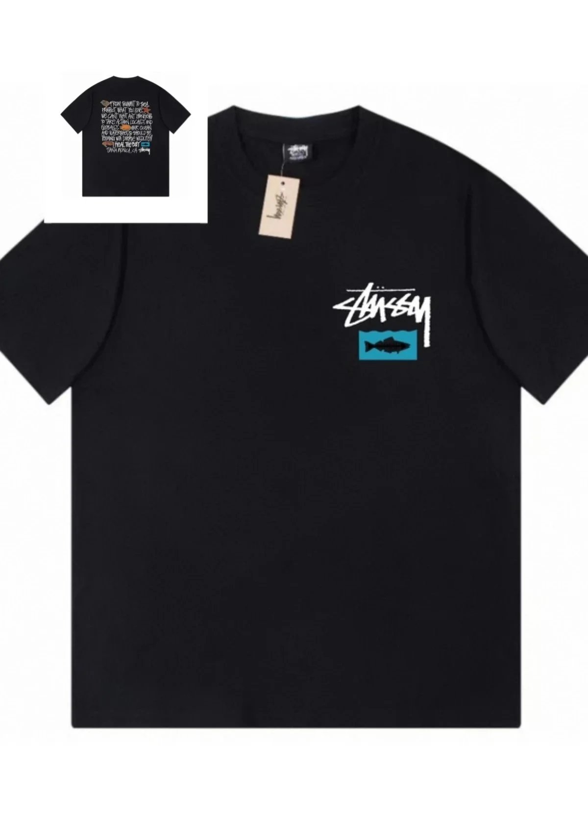 Stussy, Product Category: Salmon Fish Print Short-Sleeve T-Shirt - rep koszulki